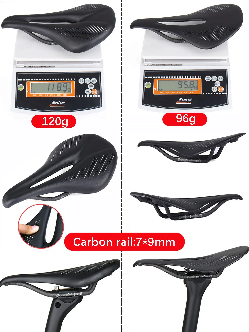 ELITA ONE MTB/Rennrad-Sattel, Kohlefaser, 96 g, weiches Sitzkissen, 240 x 143/155 mm – Detail 4