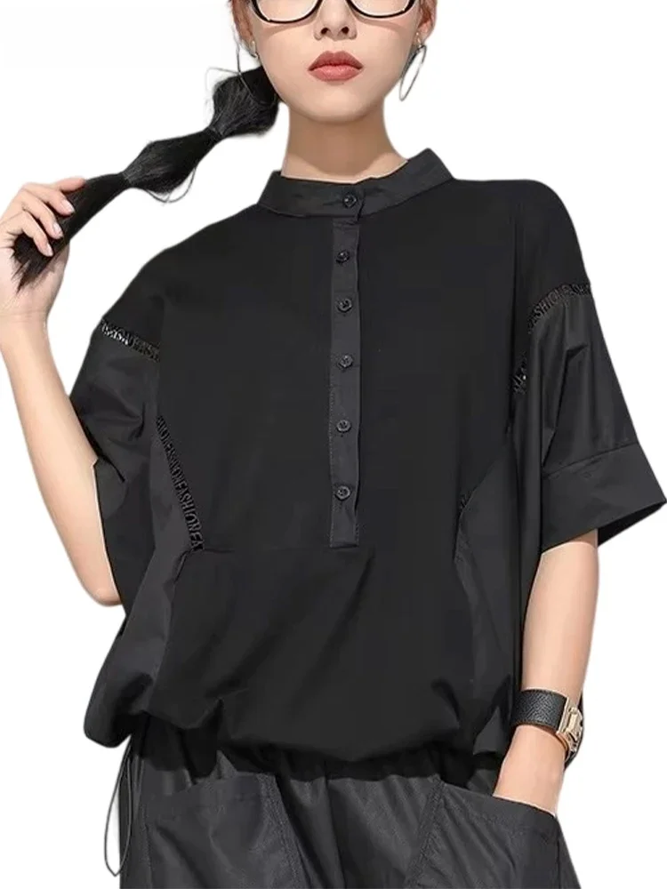 AmaxluluE 2025 letnia koreańska moda damska patchworkowa koszulka koszule damskie w stylu Punk czarne t-shirty damskie ponadgabarytowe bawełniane topy — zdjęcie 2
