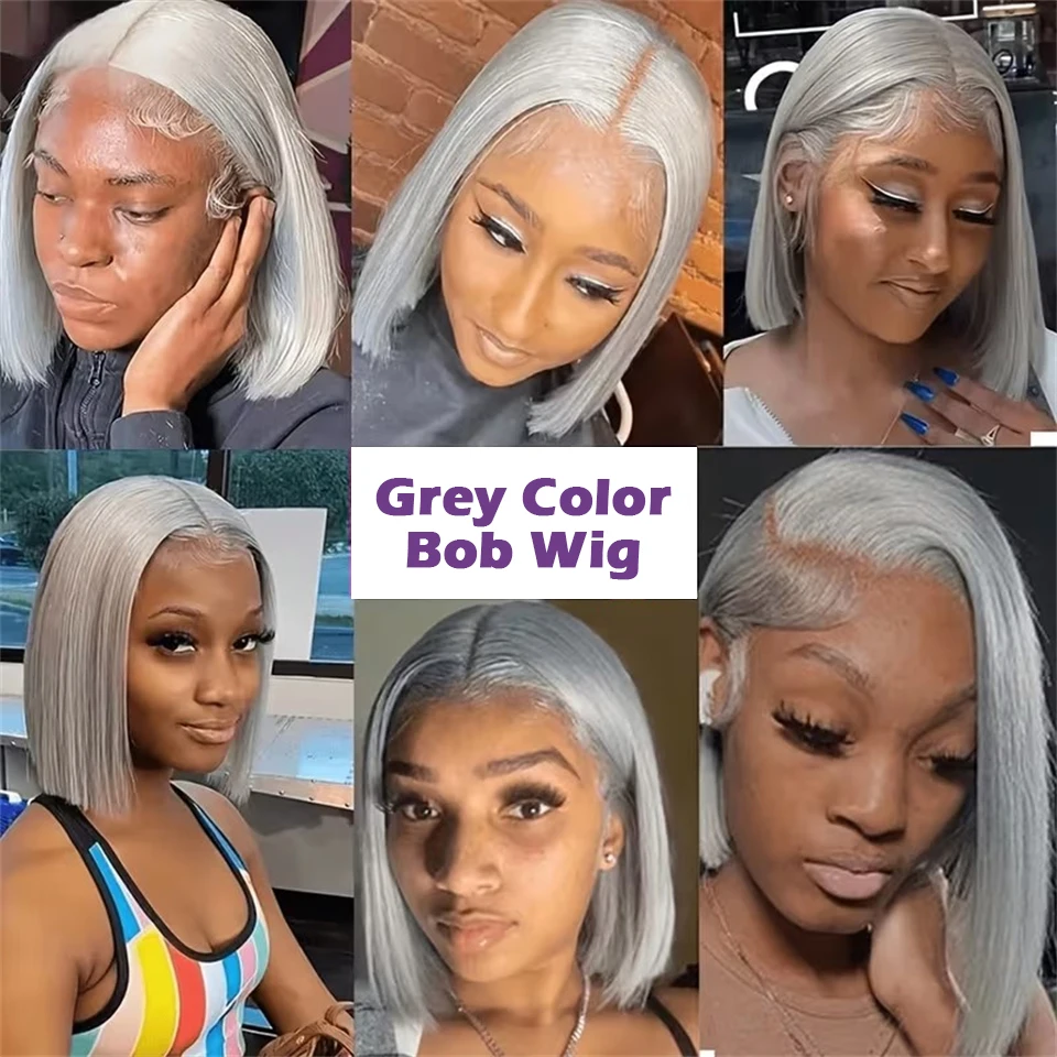 Short Bob Cut Straight Wigs Silver Grey Color Lace Front Wigs Brazilian Human Hair 13x4 Full Frontal Bob Wigs For Wholesale