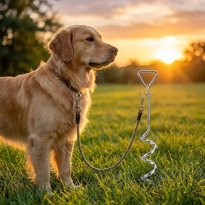 1Pc Dog Tie Out Stake 360° Anti Tangle Galvanized Iron Ground Anchor for Outdoor Camping Pet Leash Yard Training