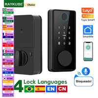 RAYKUBE DS01 4-language Tuya Smart Fingerprint Deadbolt Lock with Latch/Door Sensor Auto Lock Key/Password/Card/ Tuya APP Unlock