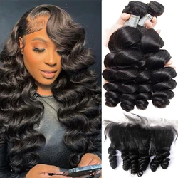 12A Lose Welle Bundles Mit Frontal Peruanische Haar Bundles Mit Verschluss Lose Tiefe Welle Remy 100% Menschliches Haar Bundles Mit frontal