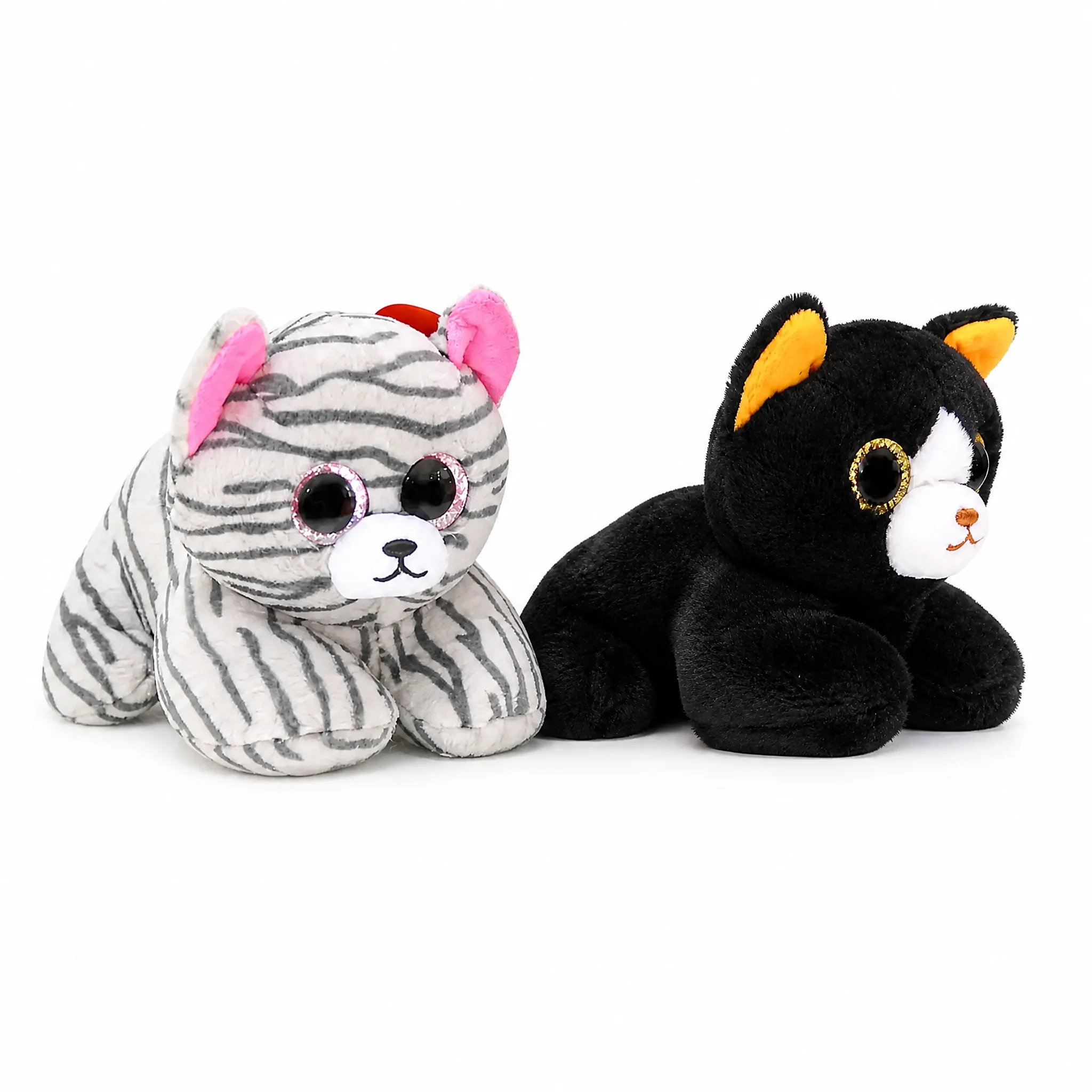 Set van 2 Kawaii Pluche Kittens 14cm - Set van Zwarte Kat en Tabby Kat, Zachte Pluche Speelgoed voor Kinderen, Duo Pack Aanbieding, Koop meer en betaal minder