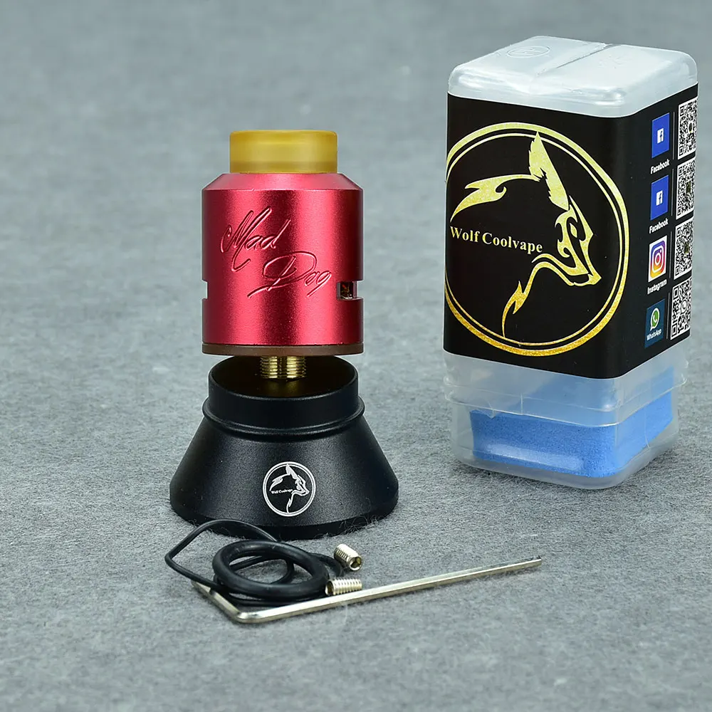 Wolfcoolvape MAD Dog เครื่องฉีดน้ำหยด RDA, เครื่องทำละอองอะลูมิเนียมแมกนีเซียมอัลลอย Pei 24มม. ถัง RBA MTL