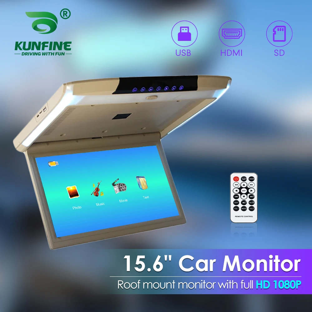 15.6 Inch Car Roof Monitor TV Flip Down 1080P Video HD Screen MP5 Player IPS Screen With Blue Ambient Light USB SD HDMI FM