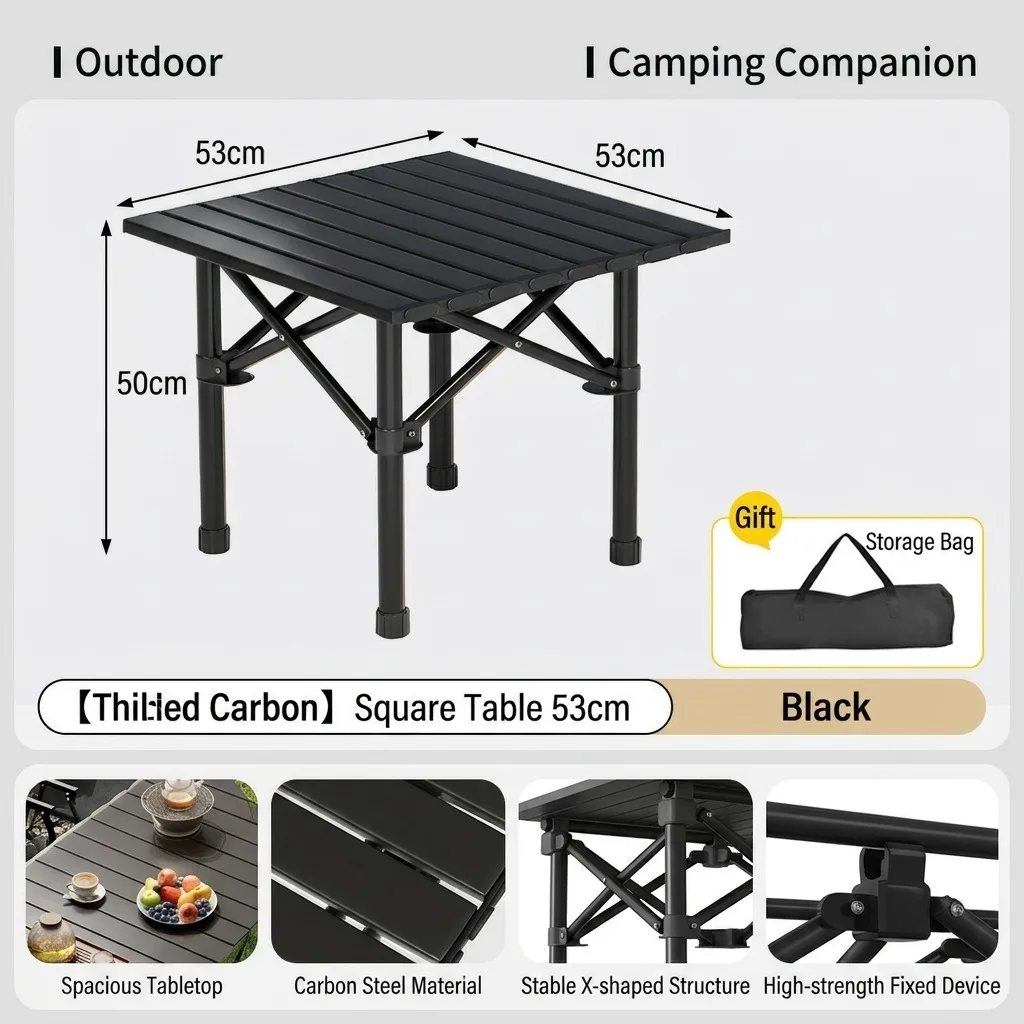 Tragbarer Camping Rolltisch, Kohlenstoffstahl Klapptisch, Outdoor Eierrolltisch mit Tragetasche, Stabiler Dreieckstruktur für Picknick Garten Grillen