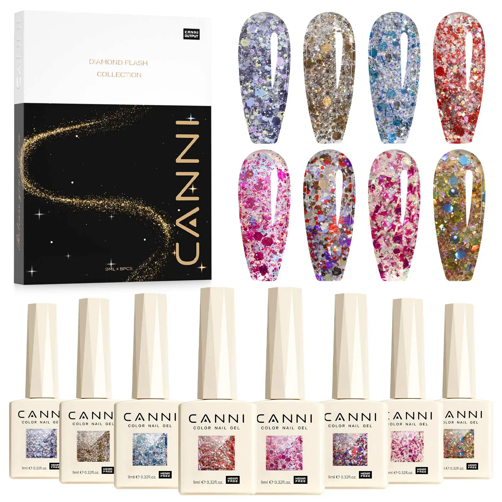 CANNI 96 kleuren TPO/HEMA GRATIS Glitter Gel Cat Eye Gel Nagellak Set UV/LED Soak-Off Gel Polish Manicure DIY Nail Art Kerstmis
