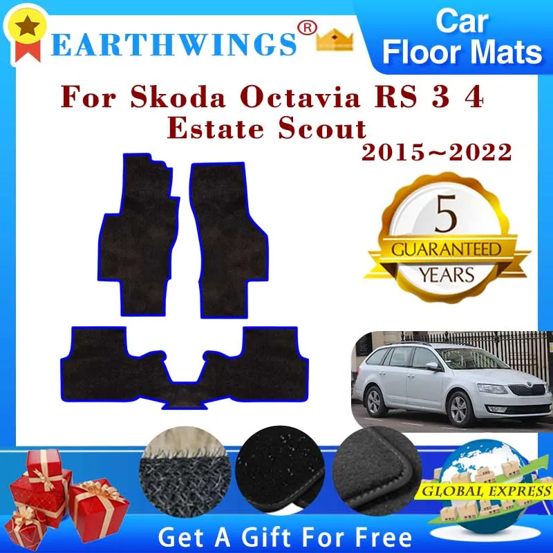 Car Floor Mats For Skoda Octavia RS 3 4 Estate Scout MK3 MK4 2015~2022 Foot Pads Carpets Rugs Panel Cover Footpads Accessories