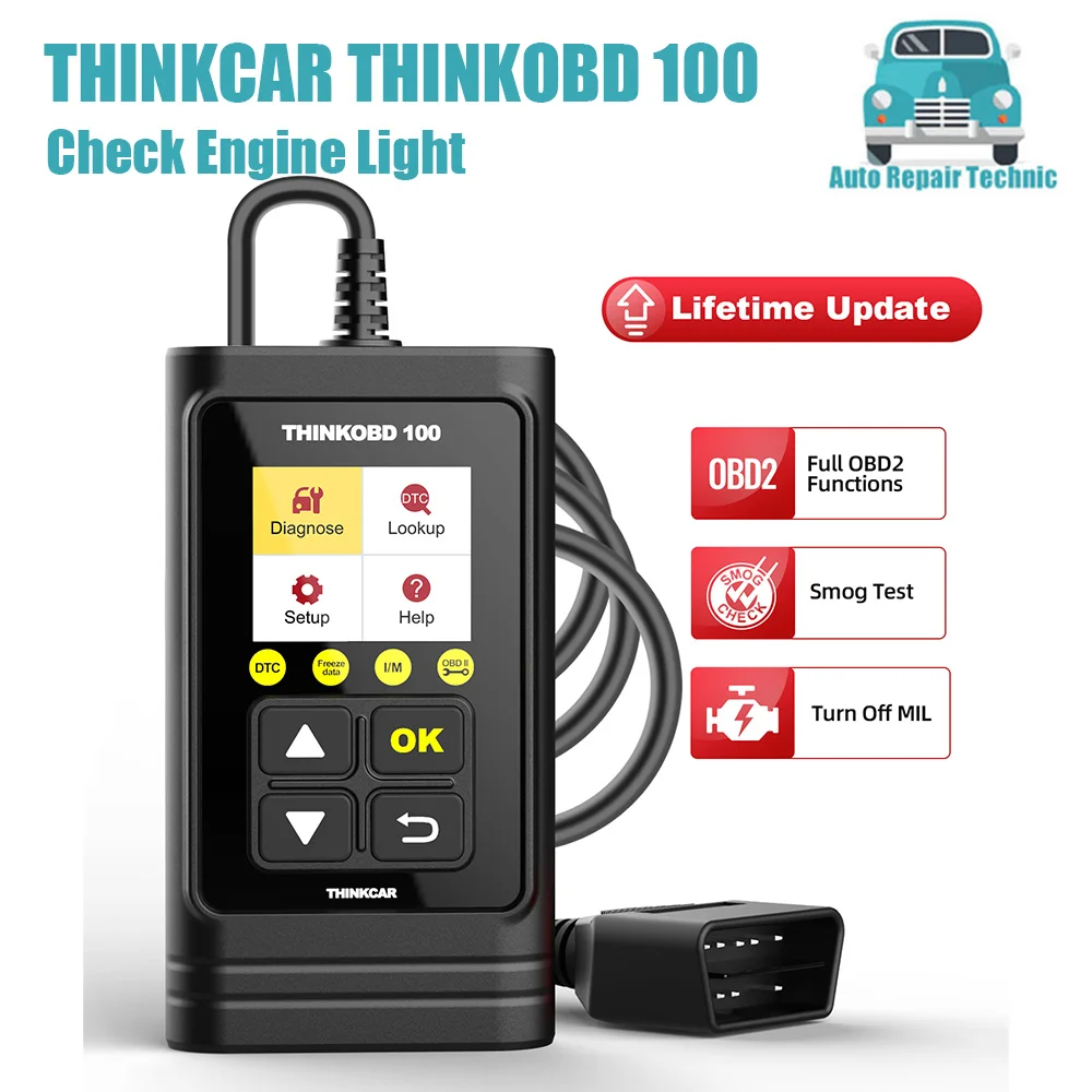 

Thinkcar THINKOBD 100 Check Engine Light DTC Lookup Full OBD2 Functions Fault Code Reader Auto Scanner Thinktool Car Diagnosis