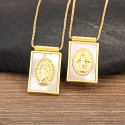 Nidin New Retro Rectangle Shape Religious Style Charm Pendant Necklace Believer Daily Party Jewelry Wholesale Accessories Gifts