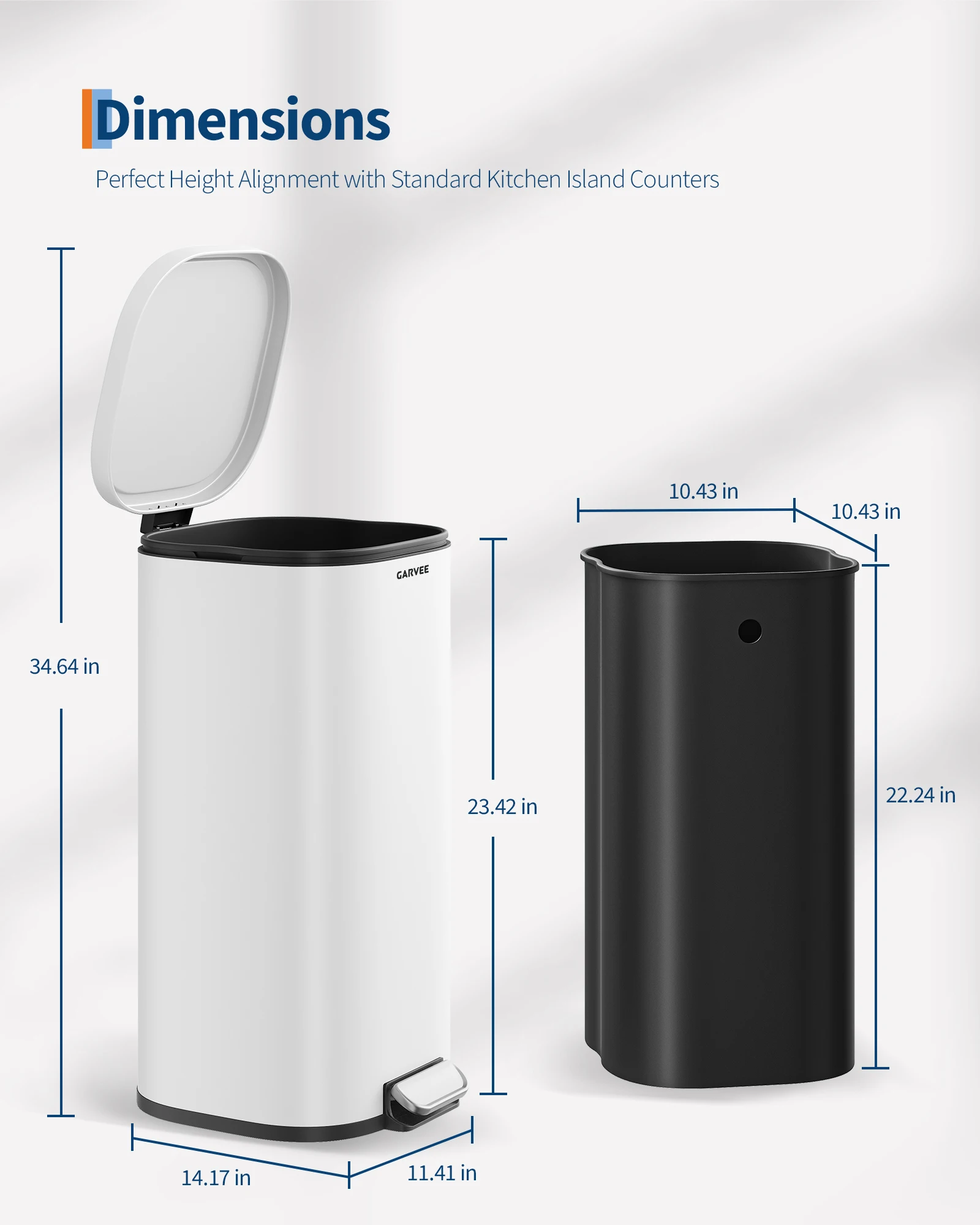 8 Gallon Afvalbak met Pedaal, RVS, met Soft-Close & 95 ° Openblijvend deksel, waterdichte keukenafvalbak, handsfree, ruimtebesparend voor thuis, badkamer, kantoor, zwart/wit
