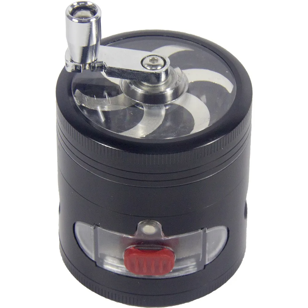 

2.4" 4 PC Black Tobacco Herb Spice Grinder W/ Handle Crank & Drawer Crusher gift Dad friend