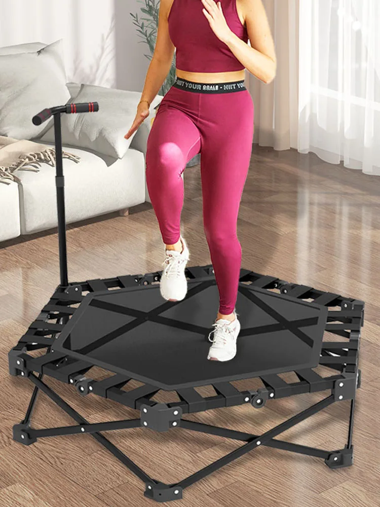 Klappbares Trampolin, Kinder-Sprungbett für Innenräume, Mini-Fitness-Trampolin mit 3-stufig verstellbarem Griff, Stahlrahmen, für Fitness im Innen- und Außenbereich