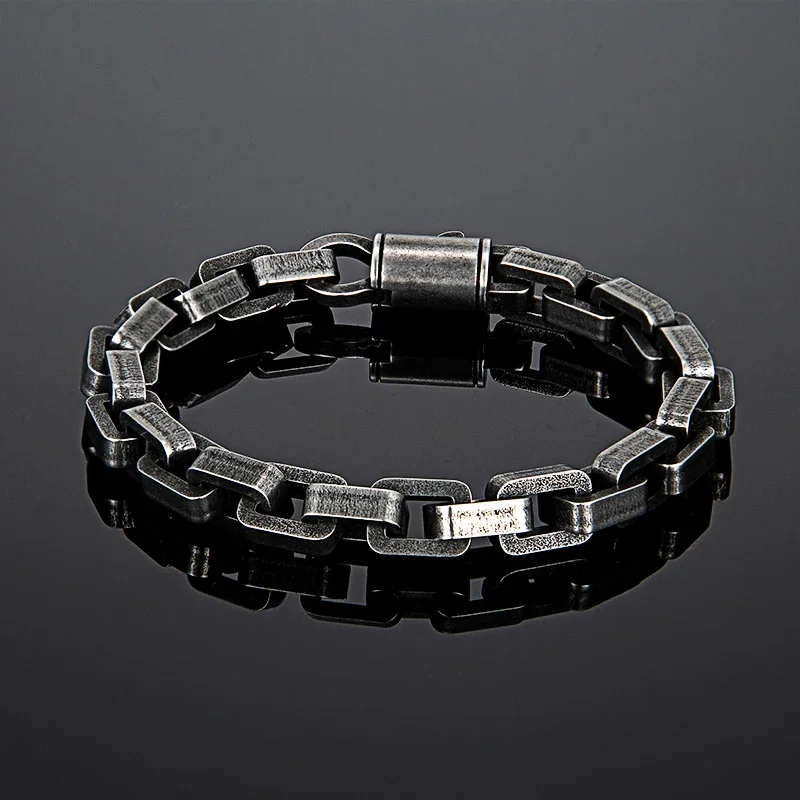 AliExpress MKENDN Punk Men Biker Chain Bracelet Matte Vintage oxidized Black Heavy Link Chain Motorcycle Bicycle Style Stainless Steel Bangle