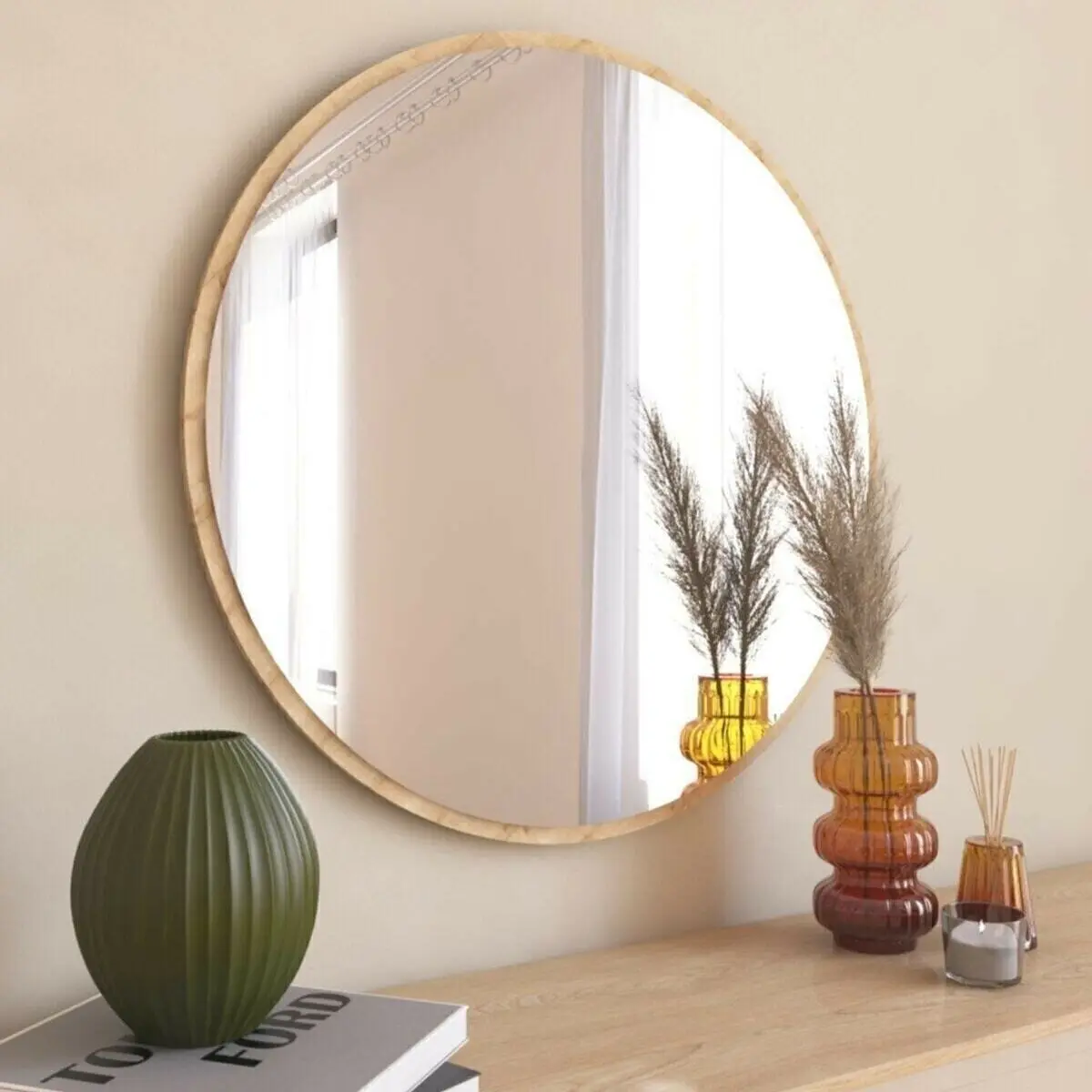 Decorative Living Room Kitchen Wall Mirror and Decoration Home Living Room Bathroom Wc Kitchen Oak Wall Mirror and Accessory