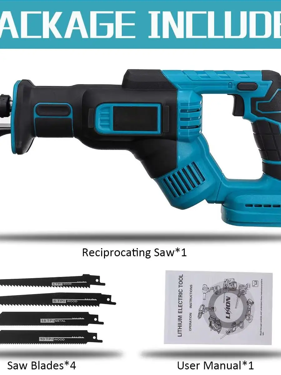 Akumulatorowa piła szablasta o zmiennej prędkości 3000RPM/4000RPM do cięcia metalu i drewna — 2