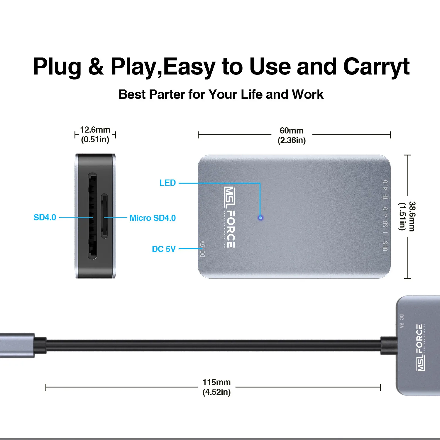 UHS-II 고속 카드 리더, USB C SD 4.0 메모리 카드 리더, SDXC, SDHC, SD, MMC, 마이크로 SDXC, 마이크로 SD, 마이크로 SD