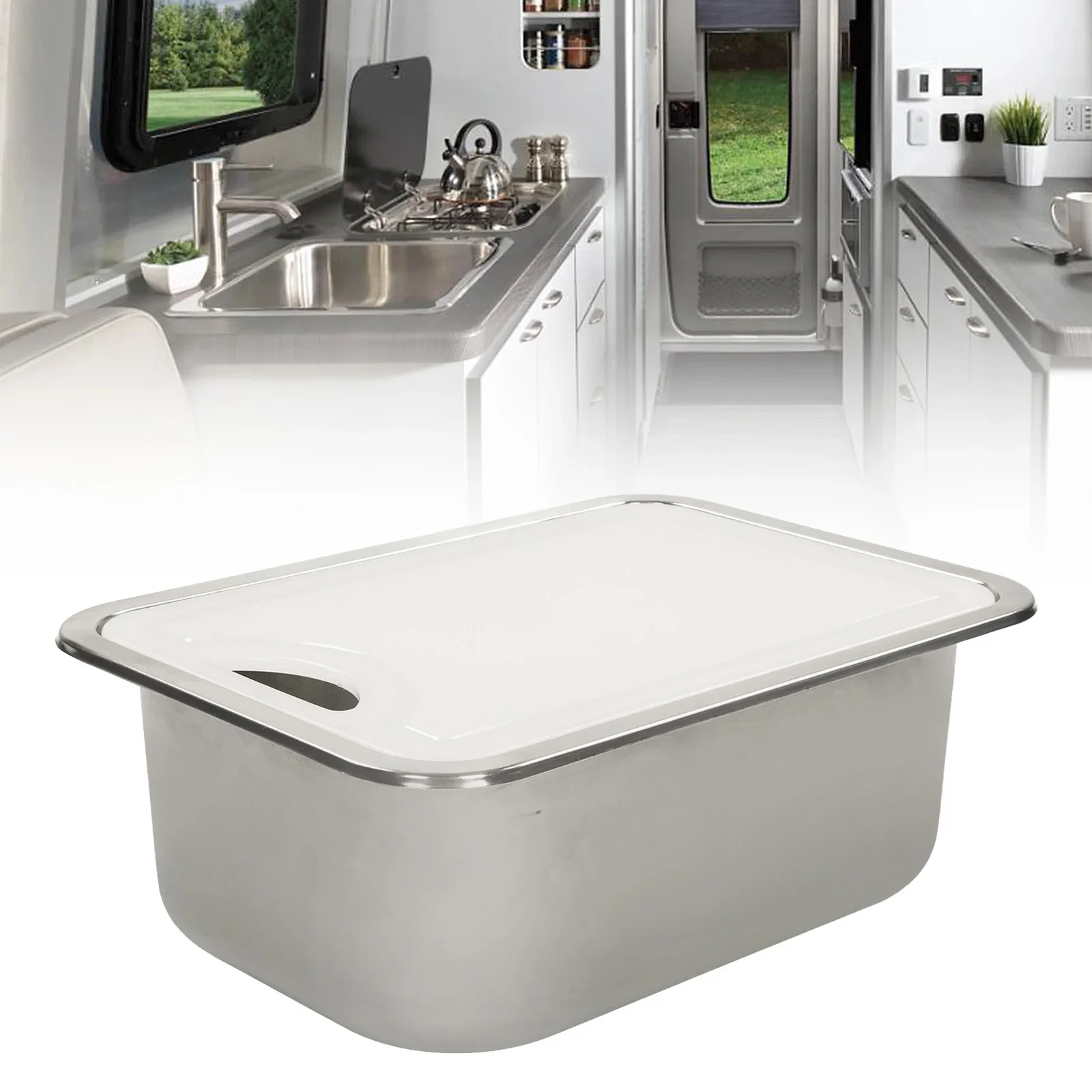 Rv Gootsteen Kit Rvs Hand Wastafel Met Acryl Snijplank Voor Boot Jacht 15X10.8X 5.5in - afbeelding 2