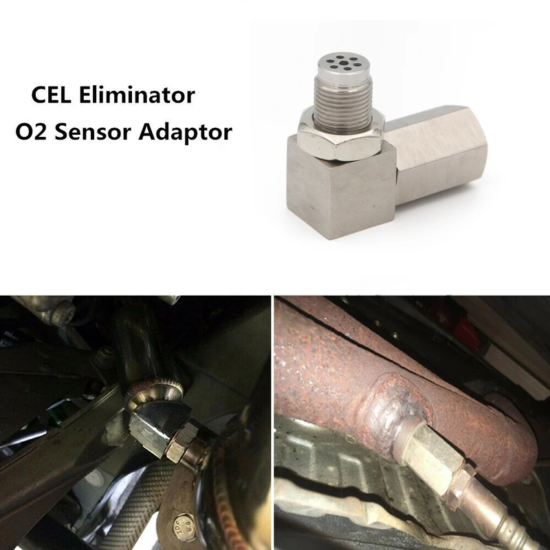 Mini Catalytic Converter 90 Degree Exhaust Pipe O2 Sensor Spacer Adapter Catalyst Simulator Check Engine Light CEL Eliminator