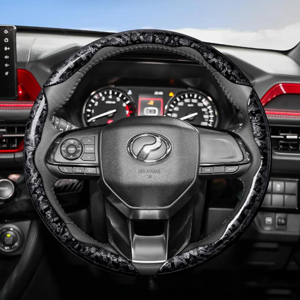 Adequado para Perodua, Capa de Volante com Textura de Fibra de Carbono Forjada, Instalação Rápida e Durável para Bezza, Axia, Myvi, Alza, Ativa, Aruz,
