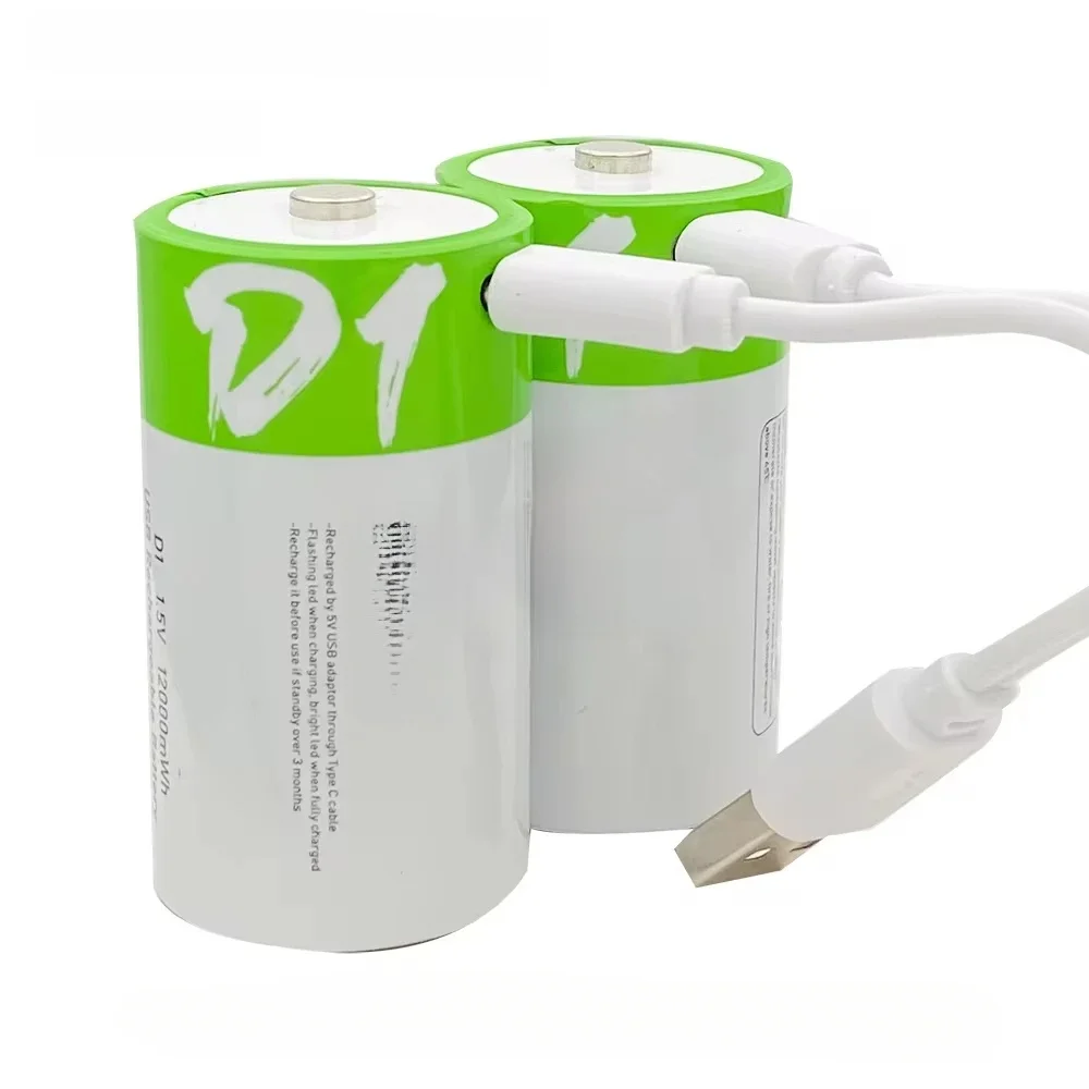 Akumulator litowy 1.5V LR20 12000mWh rozmiaru D z kablem do ładowania Type-C, do latarek, kuchenek gazowych i podgrzewaczy wody. — zdjęcie produktu 7