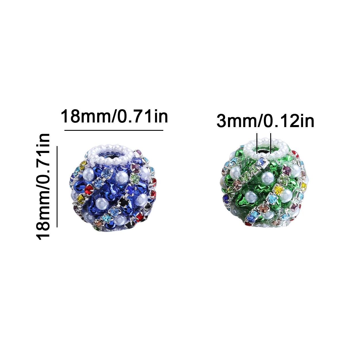 18mm Mixed Color Acrylic Rhinestone Ball Focal Beads Straight Hole Beads For DIY Beadable Pen Keychain Bracelet  Jewelry Marking
