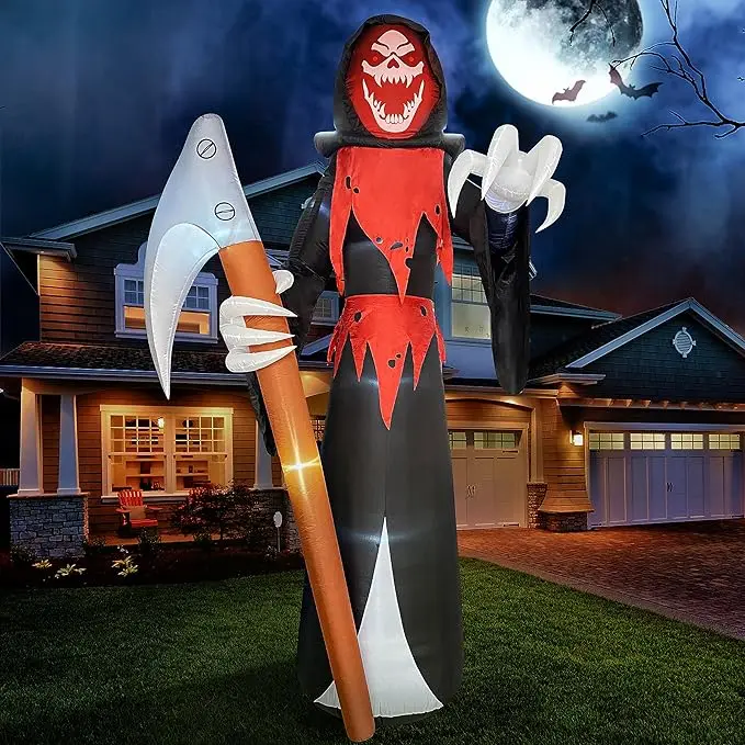 12 Fuß hohe aufblasbare Halloween-Außendekoration, Sensenmann, Halloween-Aufblas-LED für gruselige Außendekoration