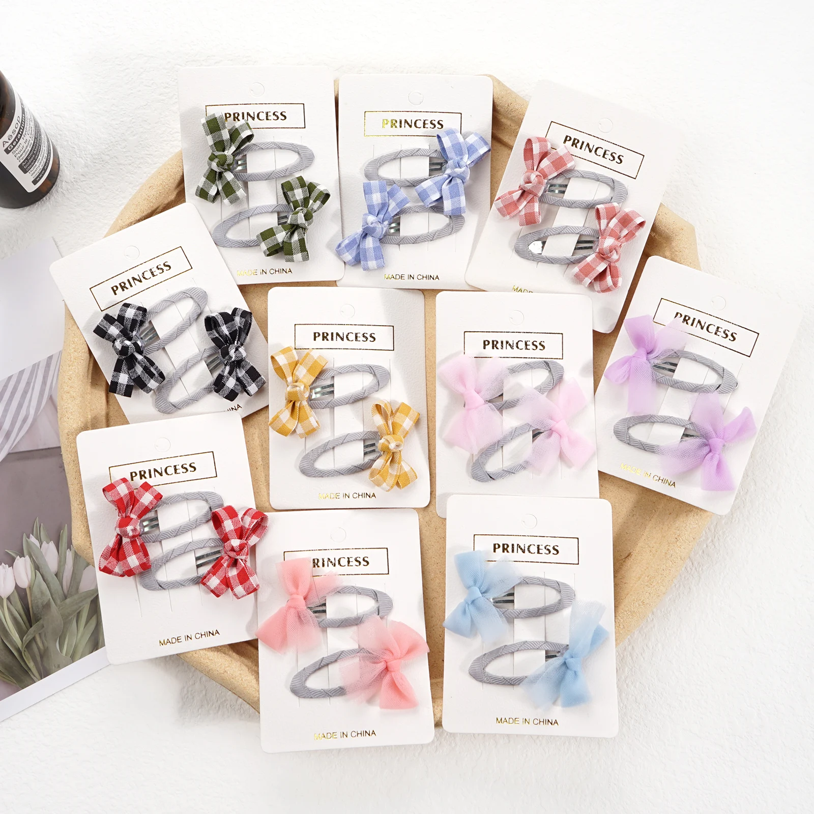 

20pcs (10 pairs) Girl Hair Clips Tartan Cloth Lace Hairpins Wholesales