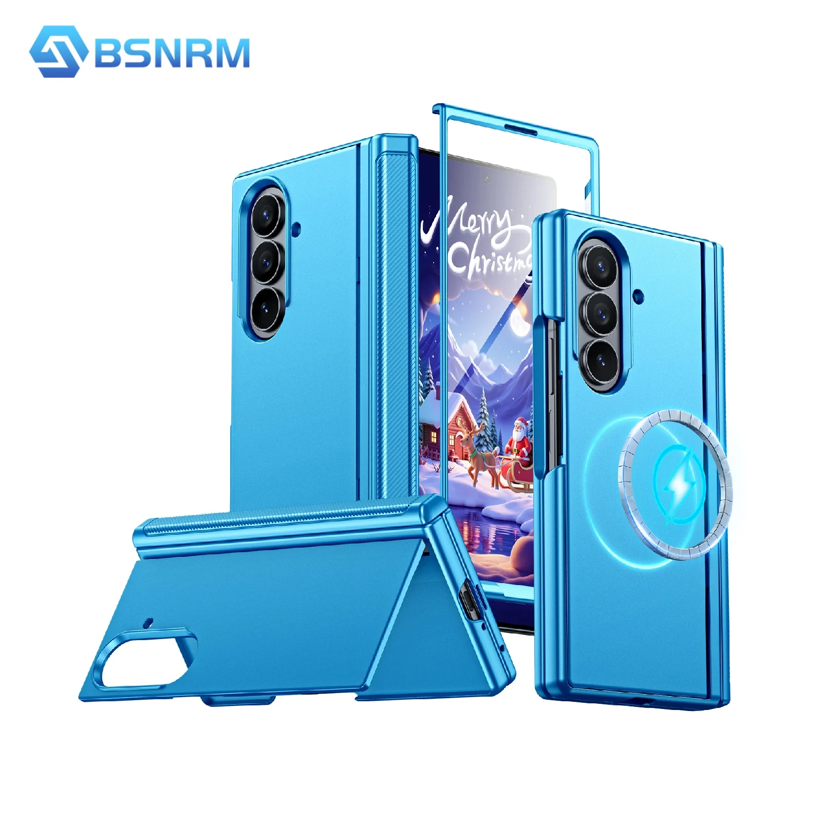 

Рождественский подарок, чехол для Galaxy Fold 7, с магнитным питанием, защита шарнира, беспроводная зарядка, защитная пленка для экрана - небесно-голубой