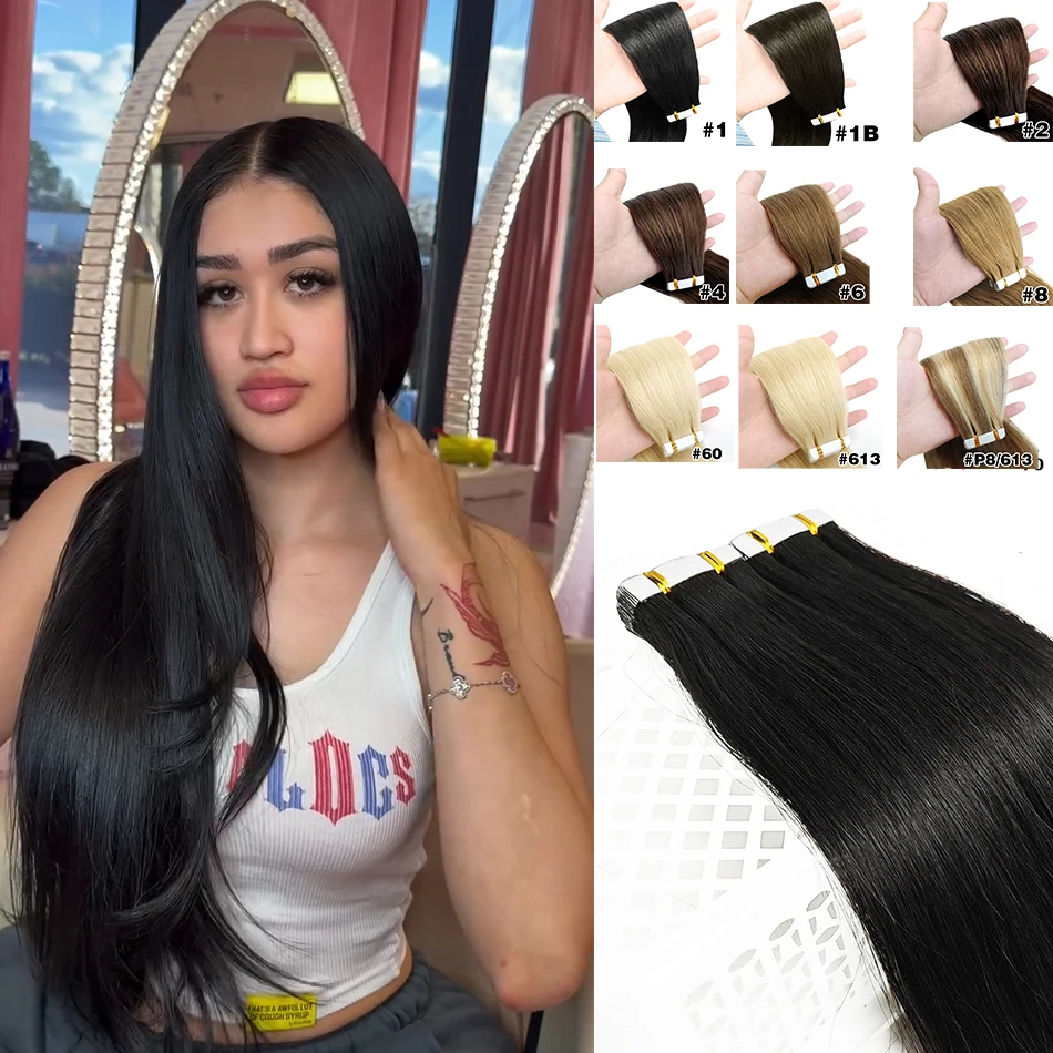 

Tape in Hair Extension Straight Brazilian 100% Human Hair Extensions 2.5g/pc 20pcs Human Fusion Hair Invisible Tape in Hair