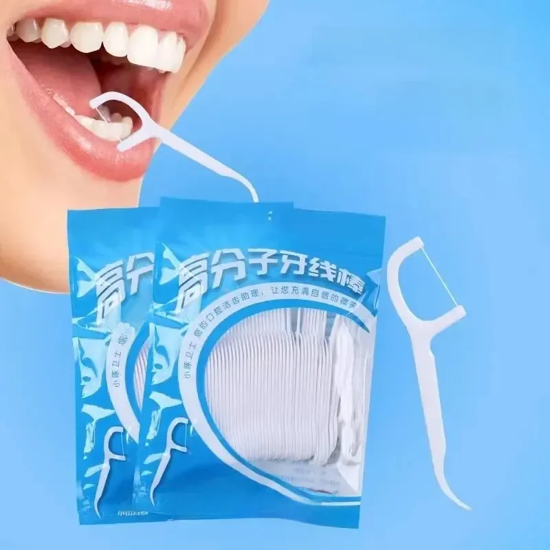 100 PCS Floss Family Pack Ultra-fino Toothpick Descartável Flat Floss Portátil Flossing Duplo Cabeça