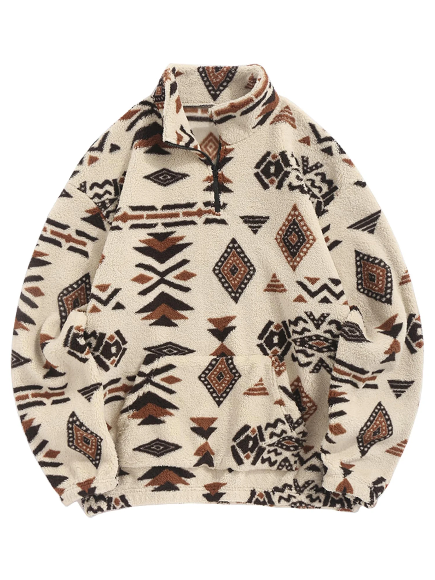 

Мужская шерстяная толстовка с геометрическим узором, толстовка с капюшоном в стиле Navajo, теплая куртка на полумолнии с принтом этнического племени, зимний теплый свитер