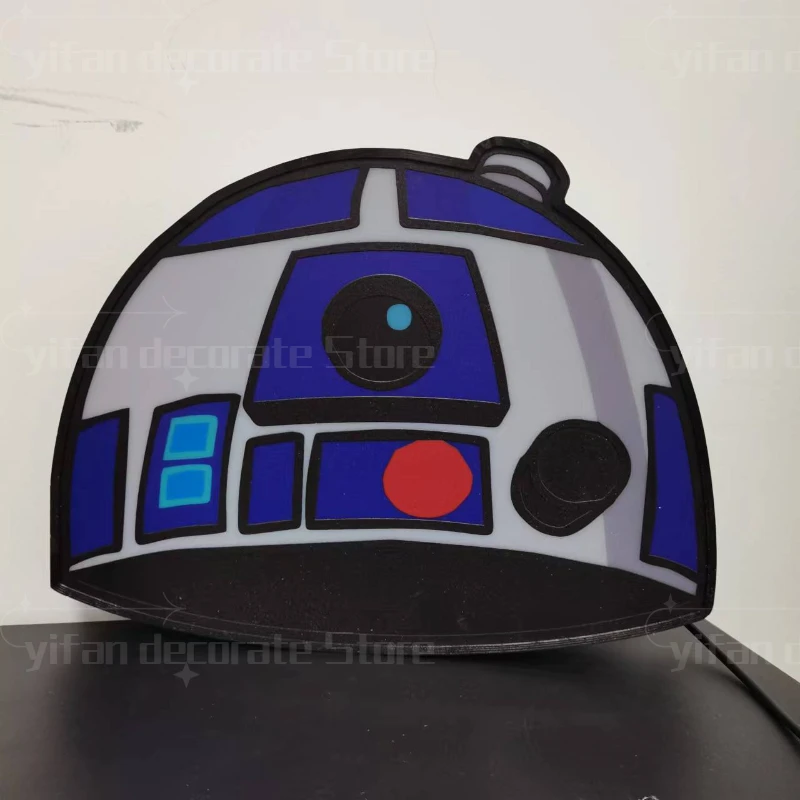 R2d2 jogo logotipo lightbox luz sinal personalizado decoração da parede para a loja de negócios pendurado arte 12 Polegada crianças nightlight 3d