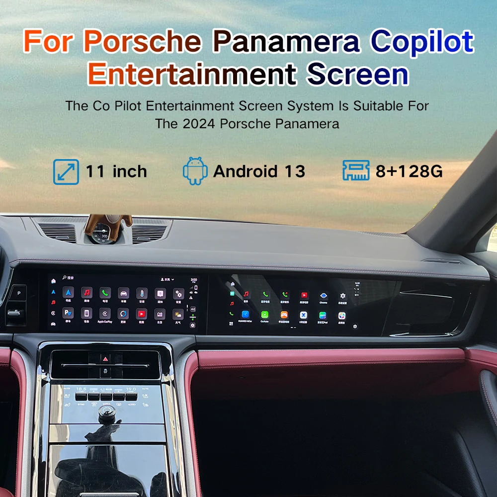 Car Copilot Screen 11 Inch For Porsche Panamera 2024 Multimedia Player Android Auto CarPlay Passenger Entertainment Panel