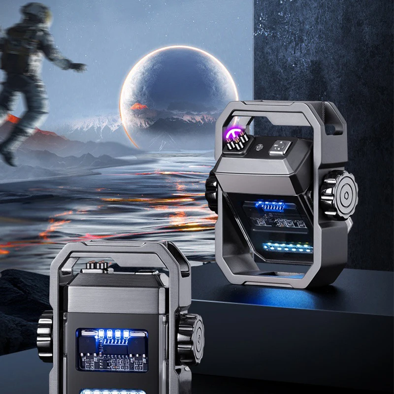 1 Piece of Men's Outdoor Lighter with Dual Electric Arcs, Rechargeable, with Battery Level Display, the Perfect Gift for Boy