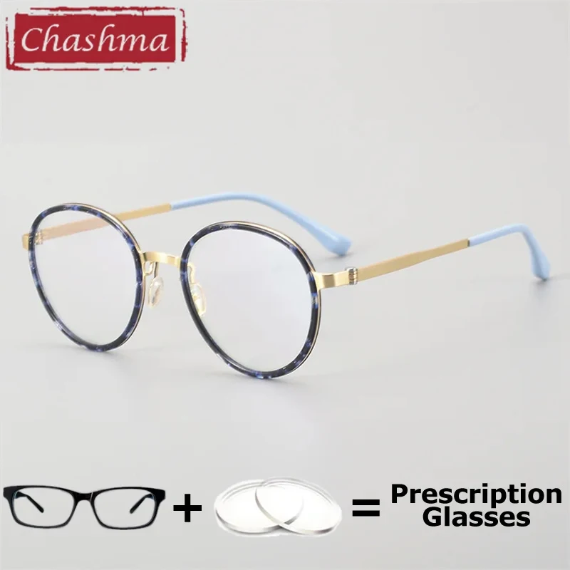 

Chashma Prescription Glasses Men Women Round Optical Eyeglasses Frames Light Acetate Titanium Reading Myopia Multifocal Lenses