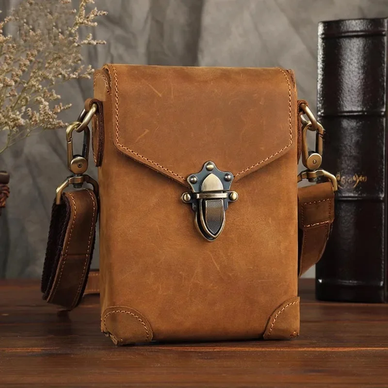 Luufan Męska torba na talię z prawdziwej skóry 2 Użyj skóry bydlęcej Mała torba na ramię ze skóry bydlęcej Telefon Fanny Waist Pack Prawdziwa skórzana torba na ramię — zdjęcie 2