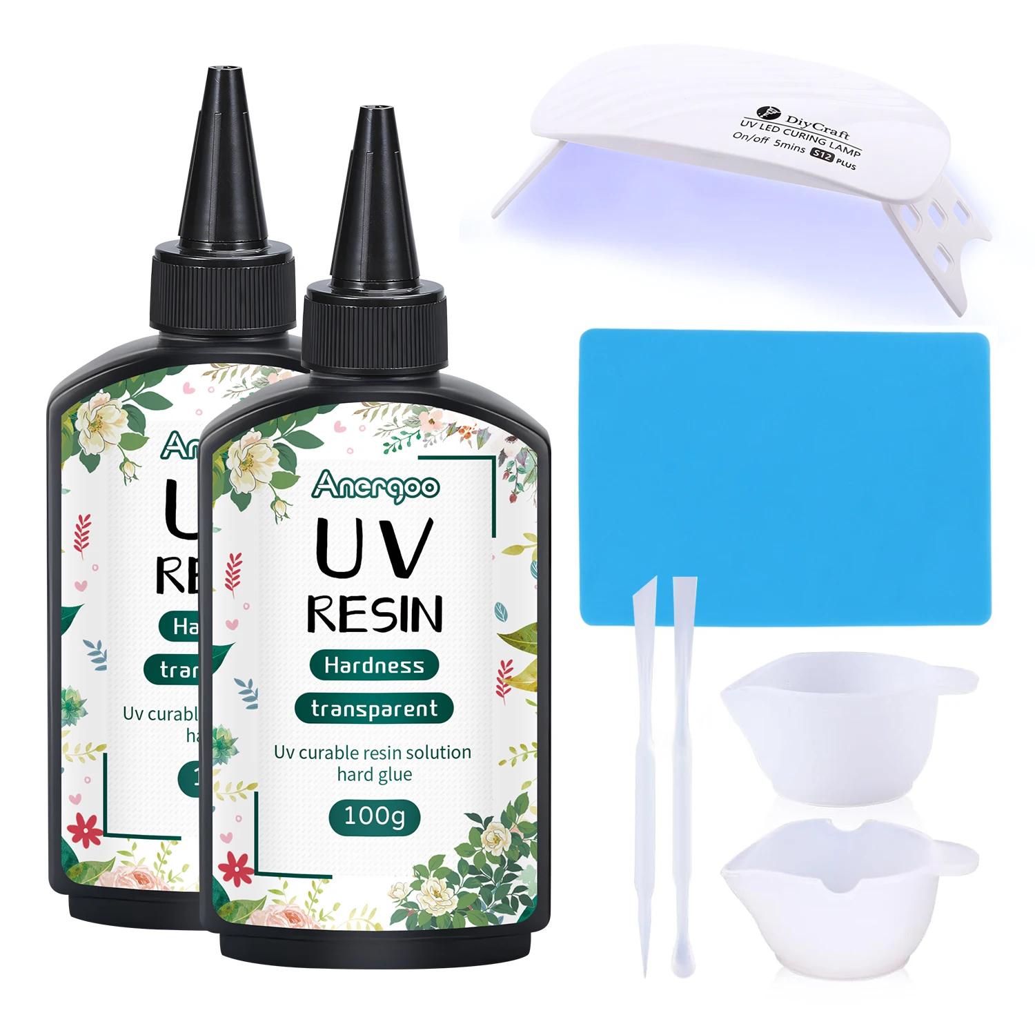 

Комплект УФ-смолы с подсветкой, 200 г кристально чистый и низкий запах, УФ-смола 36 Вт, силиконовый коврик, жесткий коврик из эпоксидной смолы, стартовый комплект для ювелирных изделий ﻿