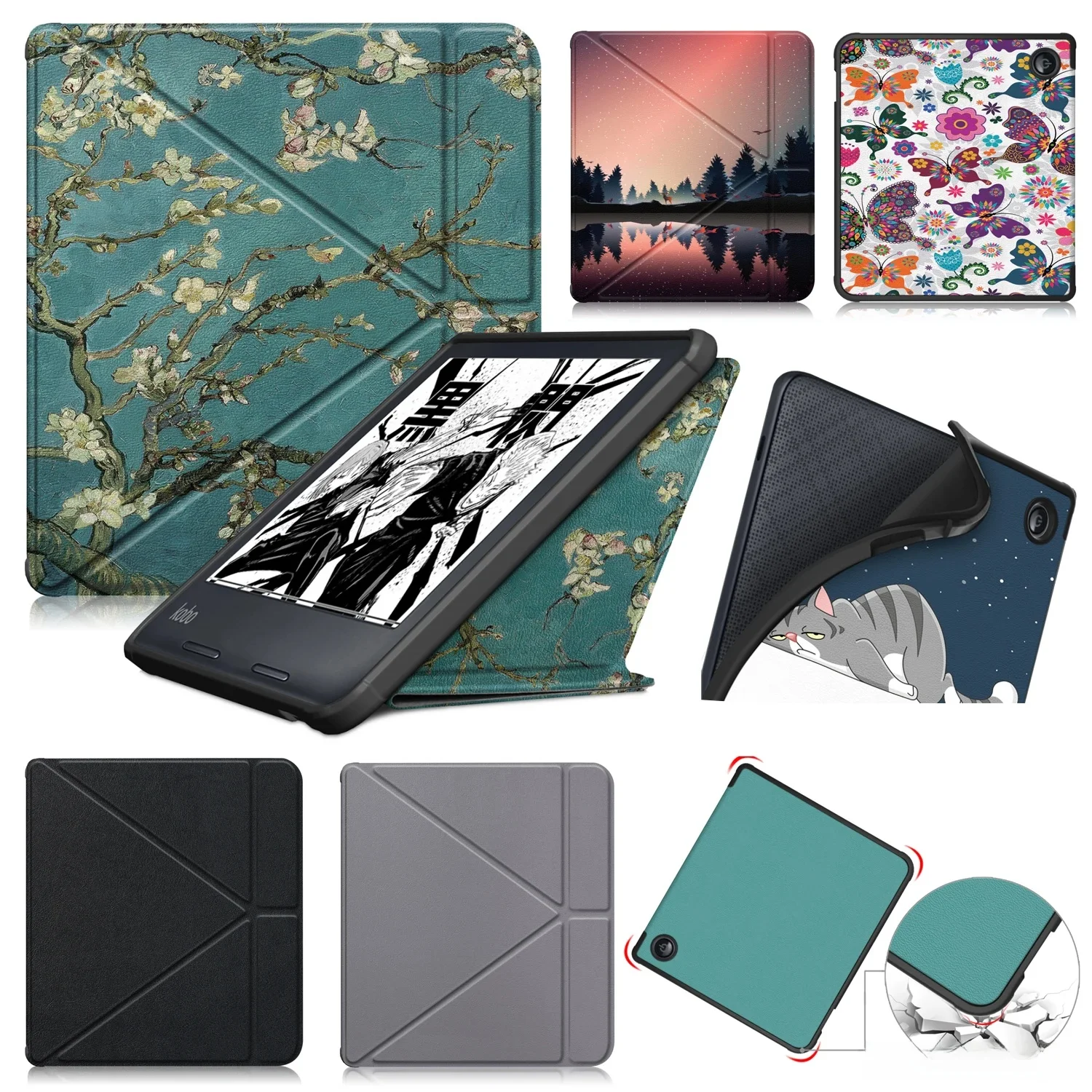 Dla Kobo Libra Color 2024 7-calowe etui ze skóry PU Origami Magnetic Wake Sleep Soft Stand Cover Ebook Sleepcover Color Funda — zdjęcie produktu 7