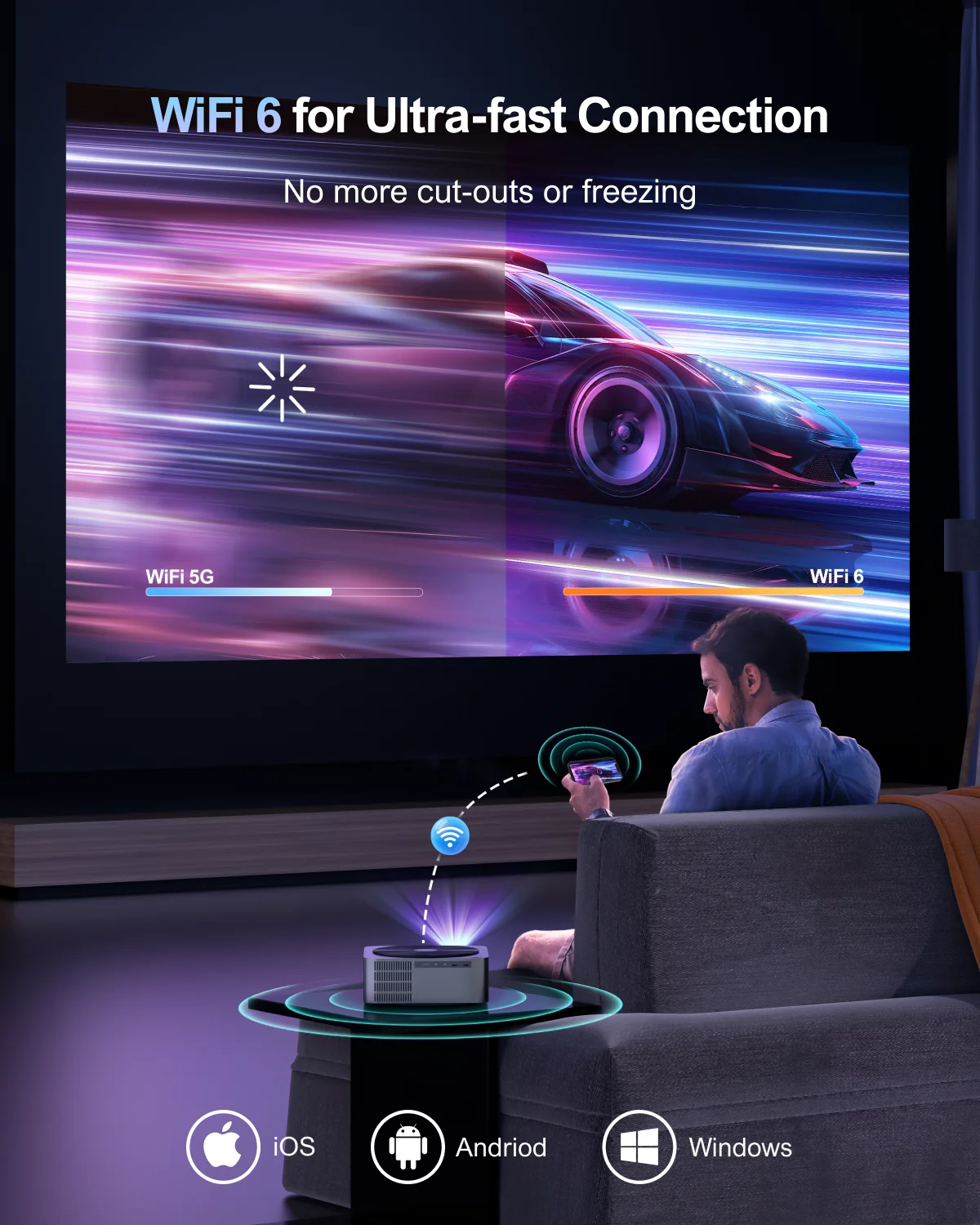 Proyector inteligente con enfoque automático ULTIMEA, compatible con 4K y 1080P, ideal para el cine en casa, proyector portátil para películas y videojuegos, tanto para uso en interiores como en exteriores.