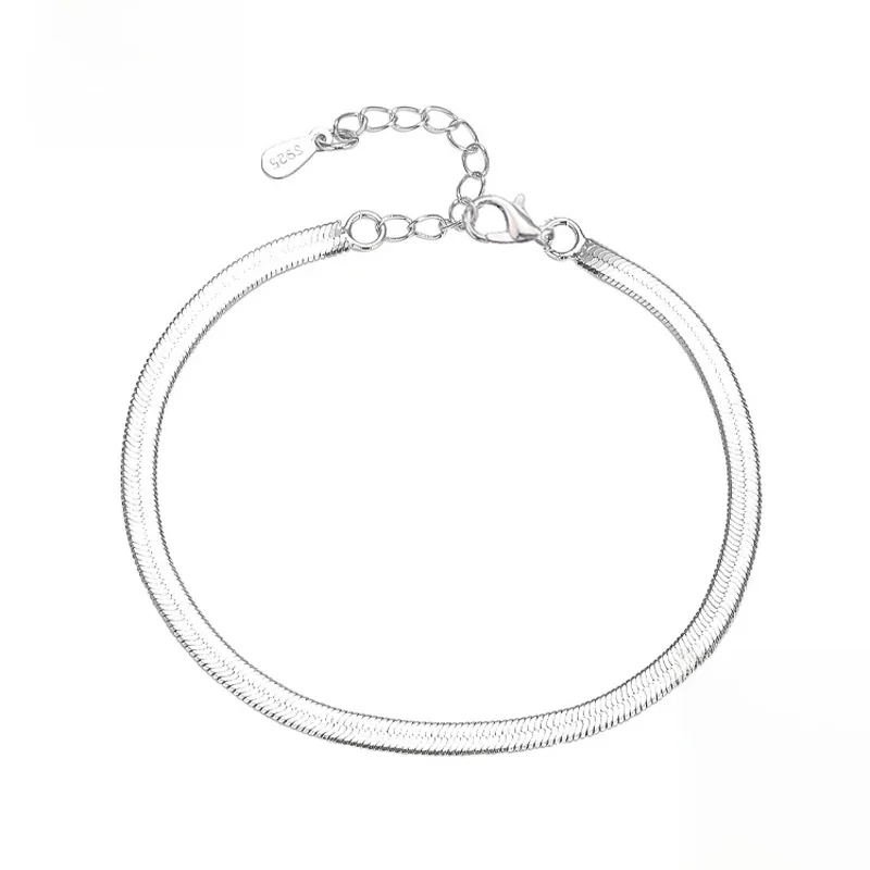 Hot 925 Sterling Silver Unisex Simple Flat Snake Anklets Biżuteria damska Punk Rock Glossy Blade Style Bare Foot Chain Bransoletki — zdjęcie 2