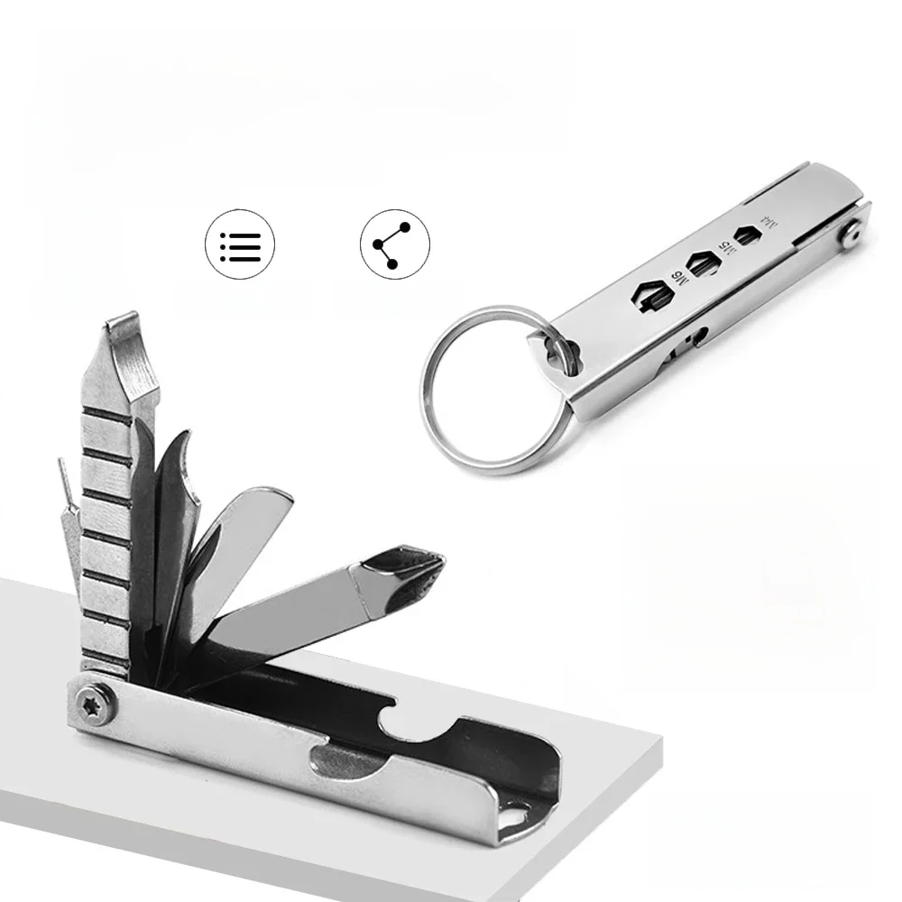 Przenośny mini śrubokręt ze stali nierdzewnej Otwieracz do butelek Zestaw narzędzi kombinowanych Zewnętrzne narzędzie awaryjne EDC Repair Multitool — zdjęcie 2