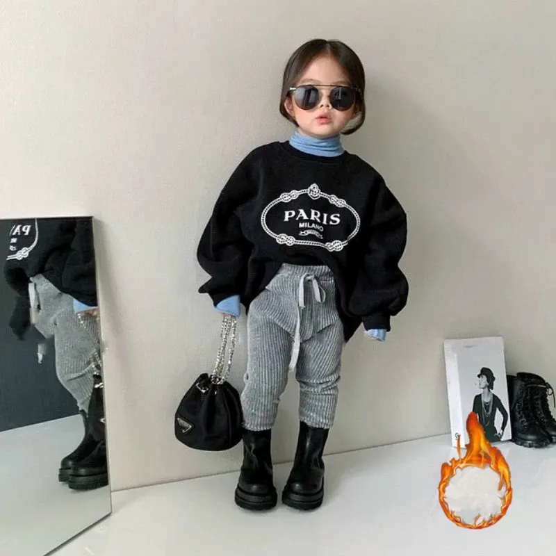 Fashion Baby Girl Boy Fleece Inside Sweatshirt Infant Toddler Child Hoodie Casual Letter Print Top Outfit Baby Clothes 1-10Y