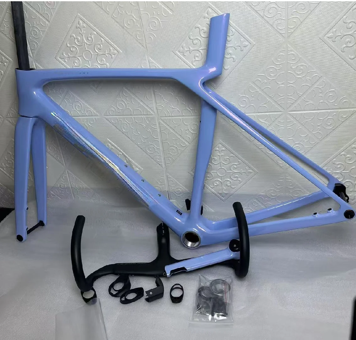 2025 style color road bike carbon frame ud glossy T1000 sky blue bicycle carbon frame T47+handlebar+seatpost 50 52 54 56 58cm