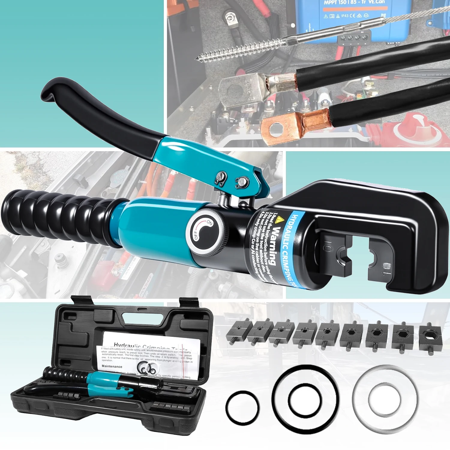 Camping 10 Ton Hydraulic Crimping Tool with 9 Grinding Tools - Cable Crimping