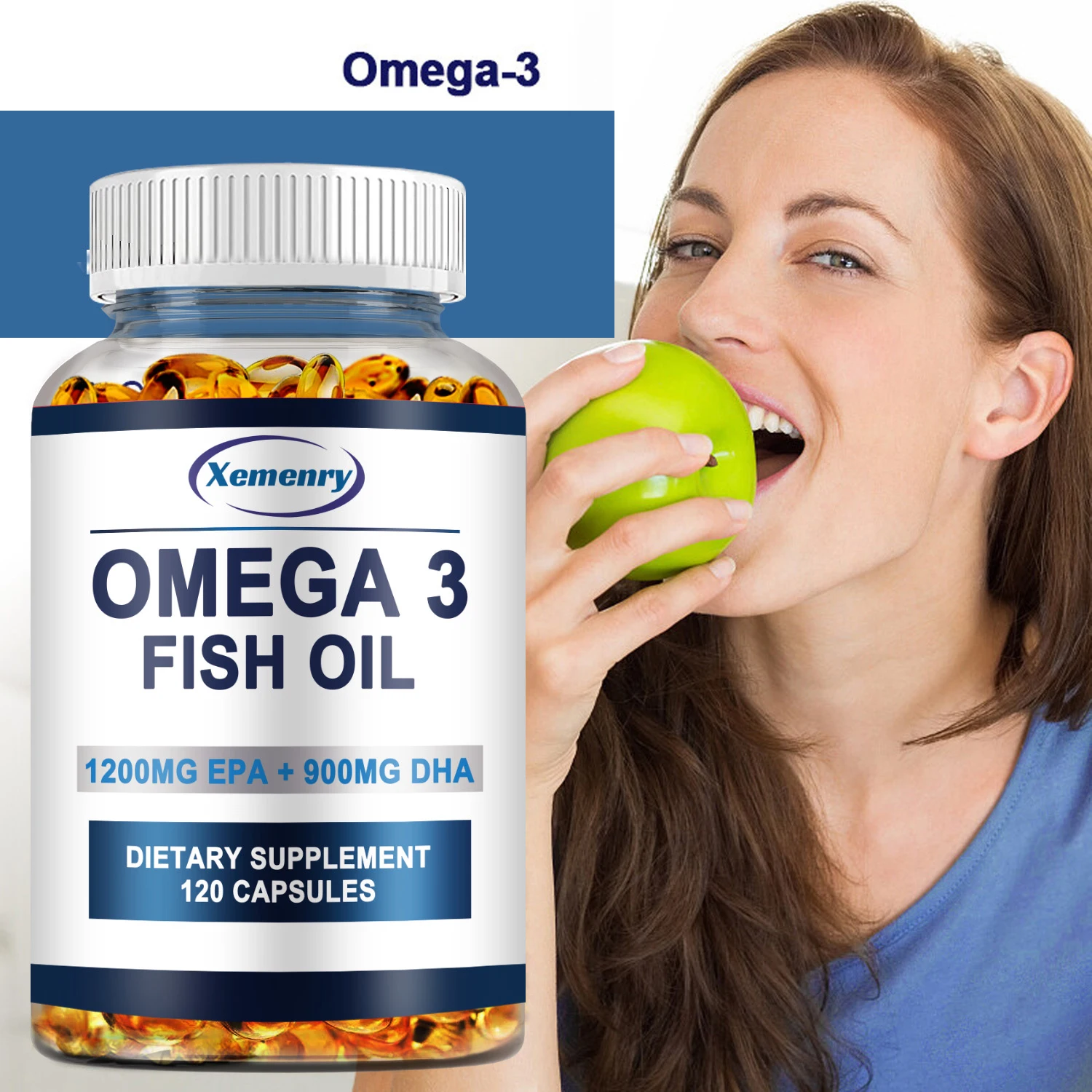 Aceite de pescado Omega 3, protege el sistema Cardiovascular, protege la fatiga ocular, función cognitiva, 120 cápsulas