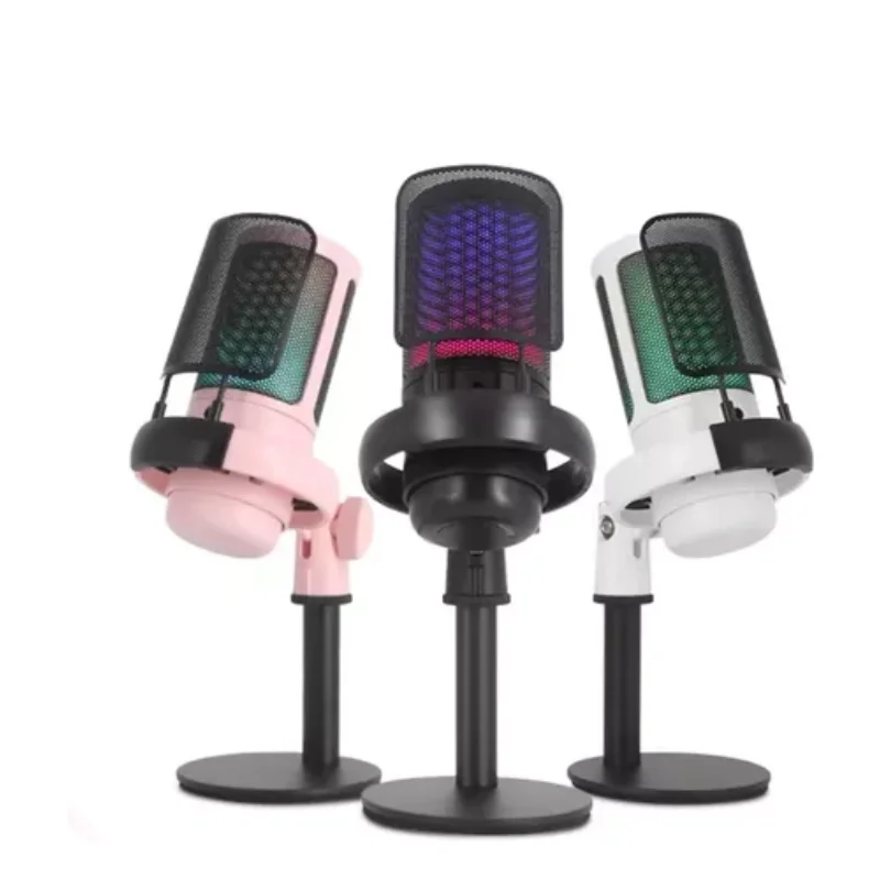 Gamer Condenser Microphone Black Led RGB USB Plug and Play for Games Streaming and Podcast-Tomato