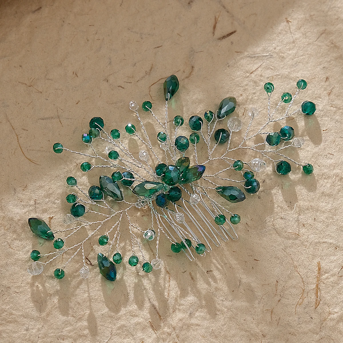 Emerald Green Crystal Wedding Hair Comb Silver Hand-wired Bridal Headpiece Vintage Hair Accessories for Women Prom Party image 6
