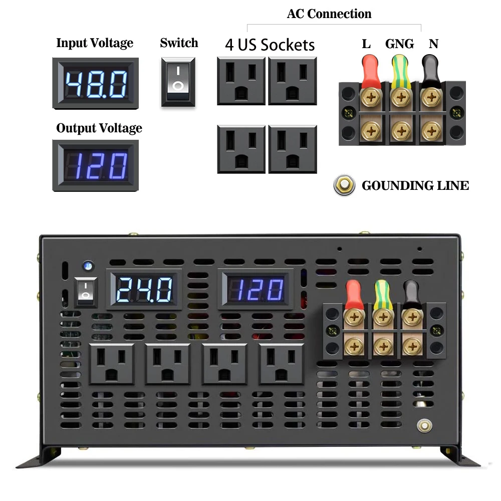 Pure Sine Wave Inverter 6KW 7KW  8KW 10KW 12V 24V 36V 48V DC to 100V/110V/120V/220V/230V/240V AC Off Grid Power Converter