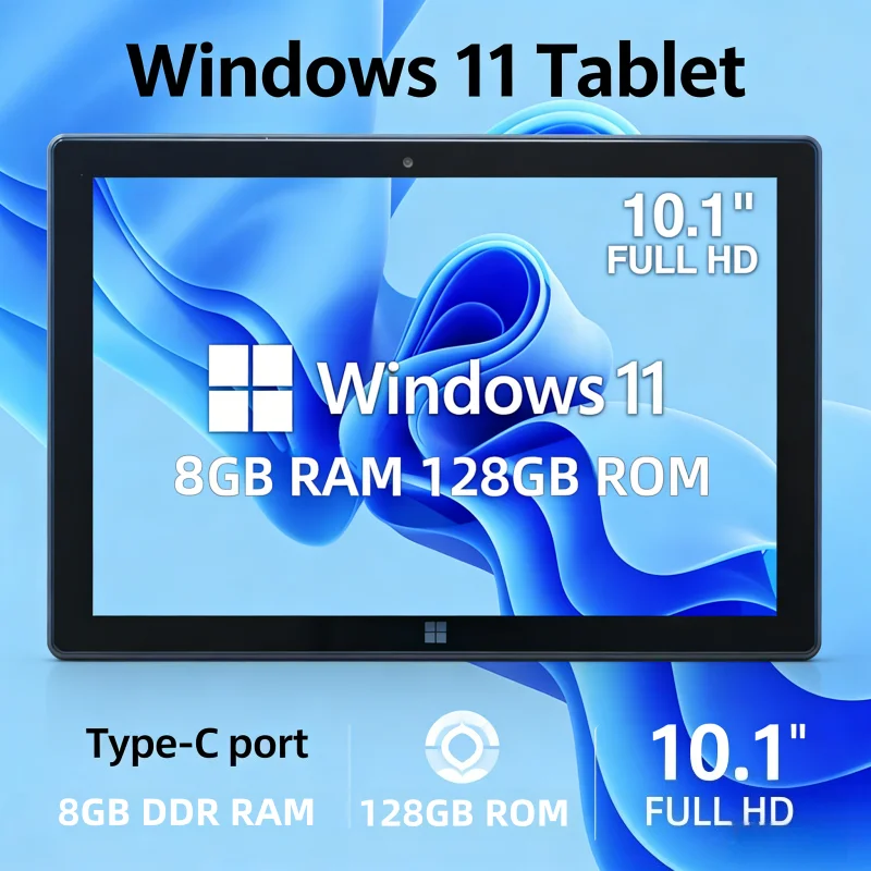 New Type-C 10.1" Windows 11 Tablet PC 4GB DDR RAM 64GB ROM 64bit Intel Atom N3350 Quad Core Dual Camear 1920x1200 IPS HD-MI Port